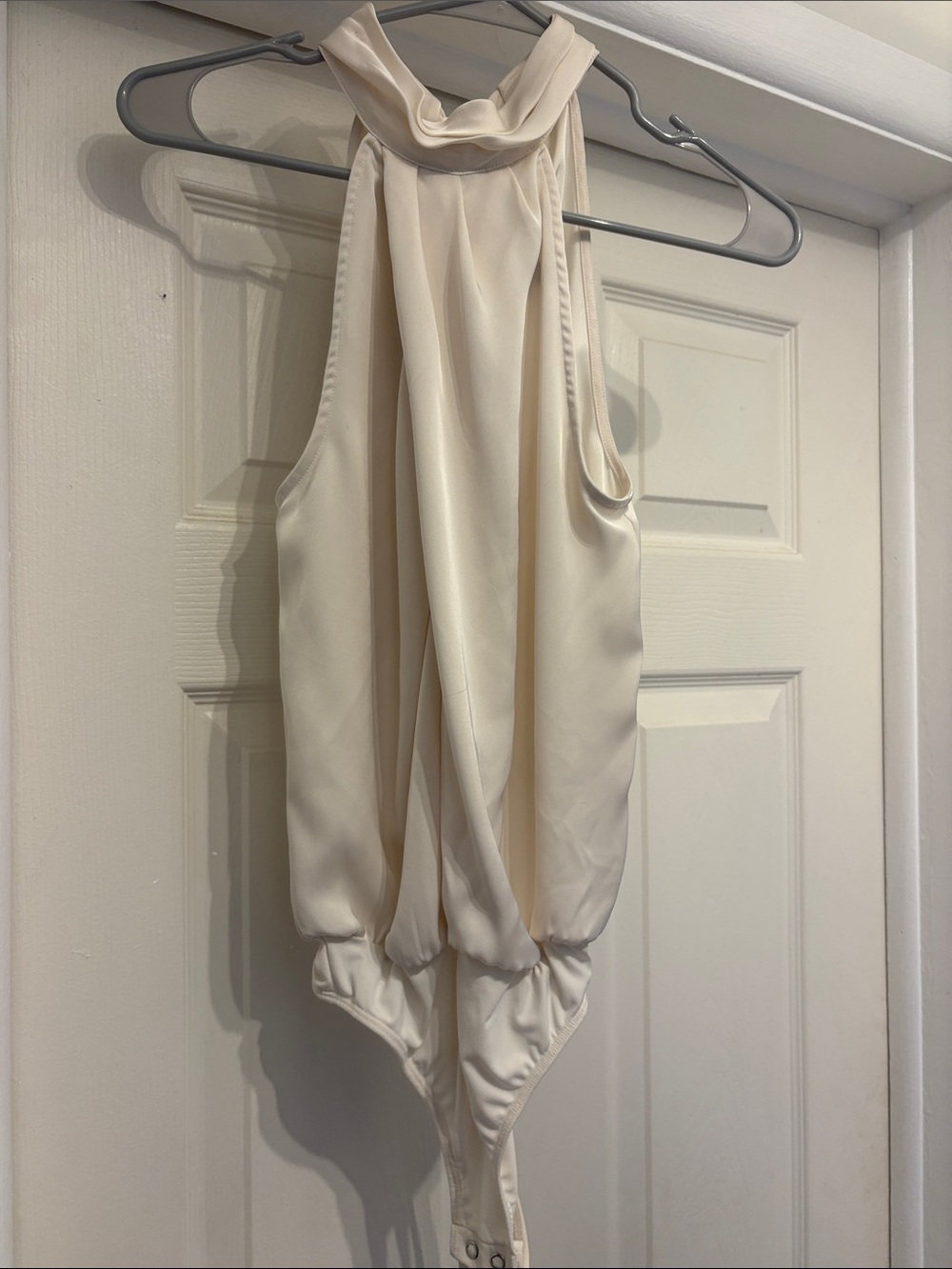Express Ivory High-Neck Sleeveless Draped Bodysuit